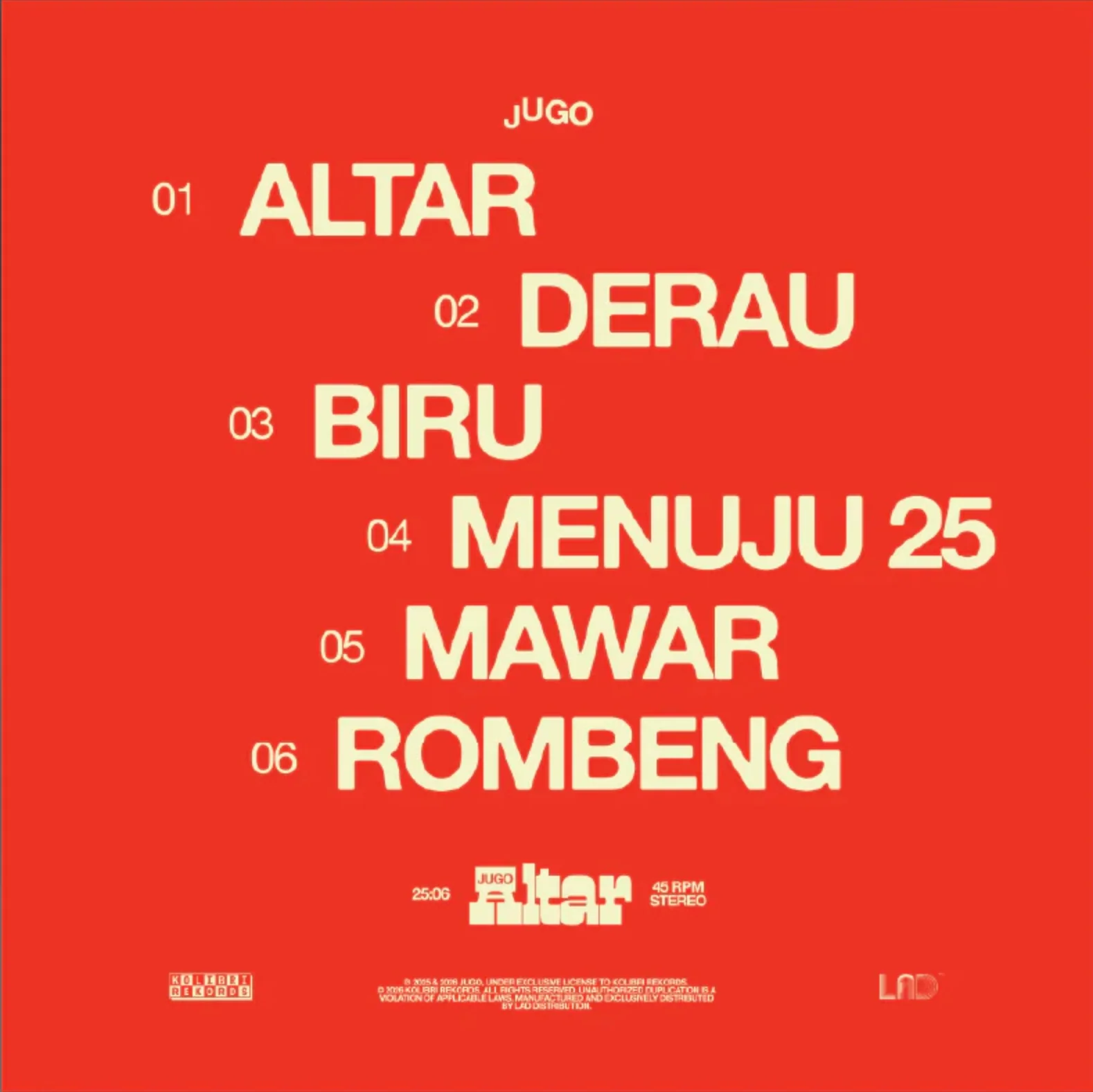 Jugo Djarot - Altar [LP, Black, Kolibri Rekords] - Image 3